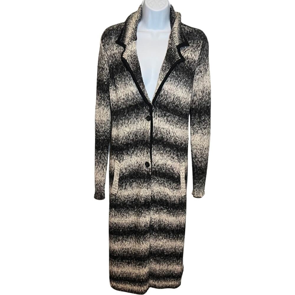 Michael Kors Black, Gray & White Long Knit Sweater Coat, XS
